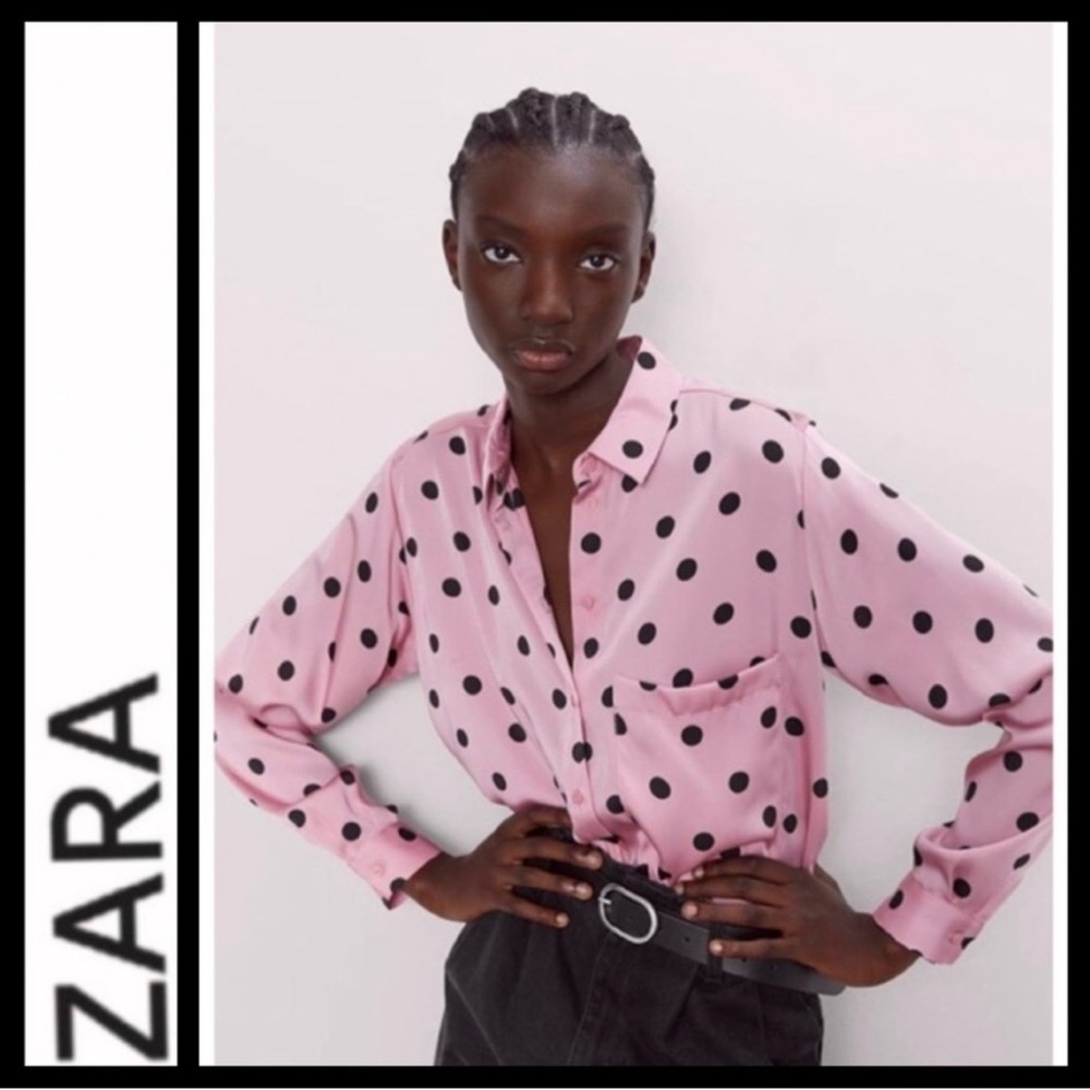 Zara Blush Pink Blouse with Black Polka Dots